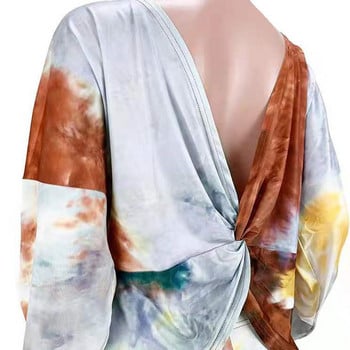 Plus Size Σετ 5xl Tie Dye Σετ δύο τεμαχίων Γυναικεία φθινοπωρινά ρούχα Ope Μπλούζες πλάτης Κολάν τζόκινγκ αθλητική φόρμα χονδρικής Dropshipping