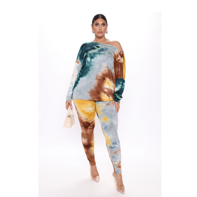 Seturi de mărime Plus 5xl Tie Dye Seturi de două piese Îmbrăcăminte de toamnă pentru femei Topuri cu spatele deschis Jambiere Jogging Trening En-gros Dropshipping