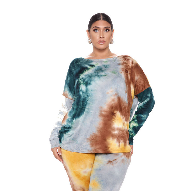 Seturi de mărime Plus 5xl Tie Dye Seturi de două piese Îmbrăcăminte de toamnă pentru femei Topuri cu spatele deschis Jambiere Jogging Trening En-gros Dropshipping