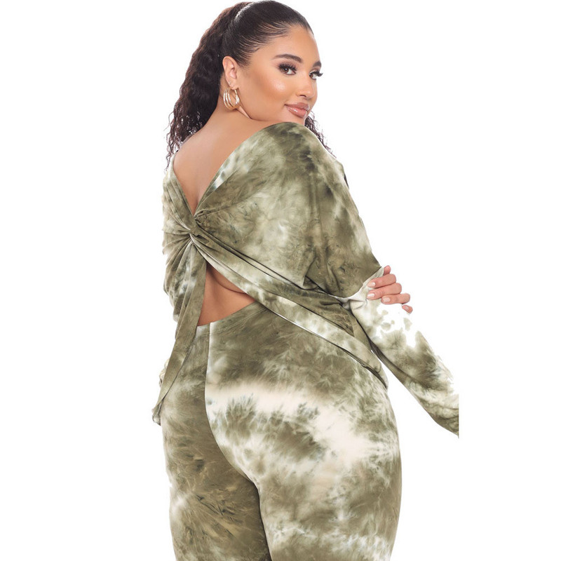 Seturi de mărime Plus 5xl Tie Dye Seturi de două piese Îmbrăcăminte de toamnă pentru femei Topuri cu spatele deschis Jambiere Jogging Trening En-gros Dropshipping