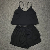 Γυναικεία ρούχα ύπνου Σέξι εσώρουχα σατέν δαντέλα σορτς καμιζόλα με λαιμόκοψη V σετ Πυτζάμες Πυτζάμες Γυναικεία σέξι ρούχα Μαύρα μονόχρωμα