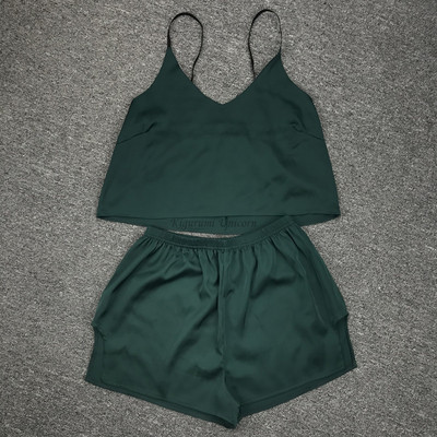 Γυναικεία ρούχα ύπνου Σέξι εσώρουχα σατέν δαντέλα σορτς καμιζόλα με λαιμόκοψη V σετ Πυτζάμες Πυτζάμες Γυναικεία σέξι ρούχα Μαύρα μονόχρωμα