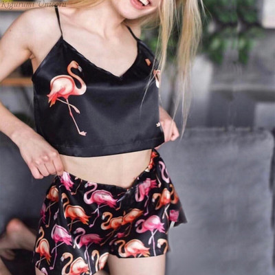 Γυναικεία ρούχα ύπνου Σέξι εσώρουχα σατέν δαντέλα σορτς καμιζόλα με λαιμόκοψη V σετ Πυτζάμες Πυτζάμες Γυναικεία σέξι ρούχα Μαύρα μονόχρωμα