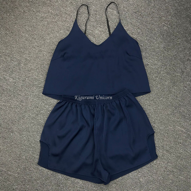 Γυναικεία ρούχα ύπνου Σέξι εσώρουχα σατέν δαντέλα σορτς καμιζόλα με λαιμόκοψη V σετ Πυτζάμες Πυτζάμες Γυναικεία σέξι ρούχα Μαύρα μονόχρωμα