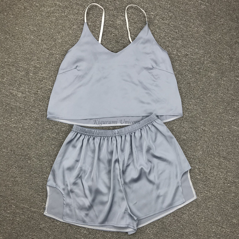 Γυναικεία ρούχα ύπνου Σέξι εσώρουχα σατέν δαντέλα σορτς καμιζόλα με λαιμόκοψη V σετ Πυτζάμες Πυτζάμες Γυναικεία σέξι ρούχα Μαύρα μονόχρωμα