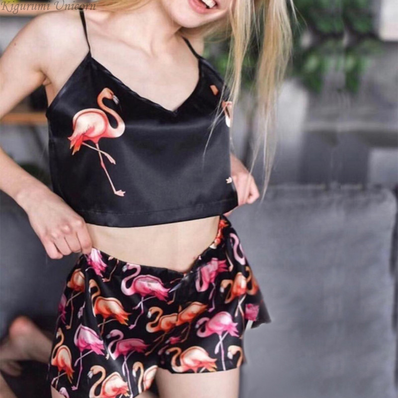 Γυναικεία ρούχα ύπνου Σέξι εσώρουχα σατέν δαντέλα σορτς καμιζόλα με λαιμόκοψη V σετ Πυτζάμες Πυτζάμες Γυναικεία σέξι ρούχα Μαύρα μονόχρωμα