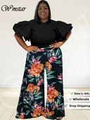 Wmstar Plus Size Two Piece Σετ Γυναικεία 2023 Μασίφ πουκάμισα Μπλούζες και στάμπα παντελονιών Τσέπες με φαρδιά πόδι Μόδα ασορτί κοστούμι Dropshipping