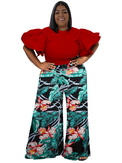 Wmstar Plus Size Two Piece Σετ Γυναικεία 2023 Μασίφ πουκάμισα Μπλούζες και στάμπα παντελονιών Τσέπες με φαρδιά πόδι Μόδα ασορτί κοστούμι Dropshipping