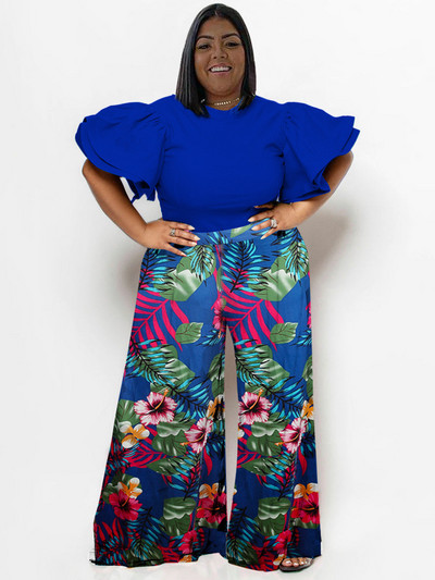 Wmstar Plus Size Two Piece Σετ Γυναικεία 2023 Μασίφ πουκάμισα Μπλούζες και στάμπα παντελονιών Τσέπες με φαρδιά πόδι Μόδα ασορτί κοστούμι Dropshipping