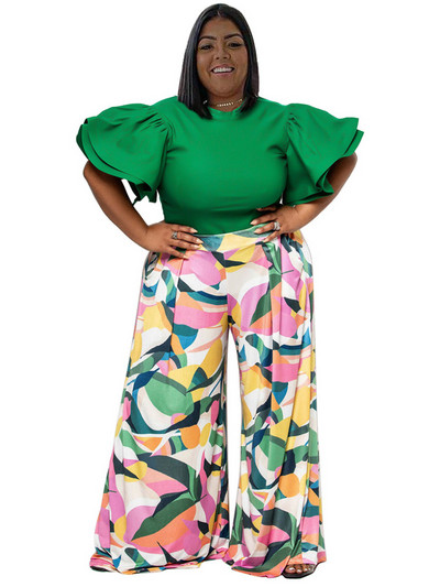 Wmstar Plus Size Two Piece Σετ Γυναικεία 2023 Μασίφ πουκάμισα Μπλούζες και στάμπα παντελονιών Τσέπες με φαρδιά πόδι Μόδα ασορτί κοστούμι Dropshipping