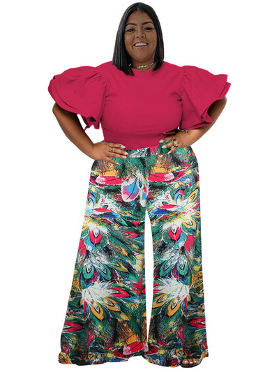 Wmstar Plus Size Two Piece Σετ Γυναικεία 2023 Μασίφ πουκάμισα Μπλούζες και στάμπα παντελονιών Τσέπες με φαρδιά πόδι Μόδα ασορτί κοστούμι Dropshipping