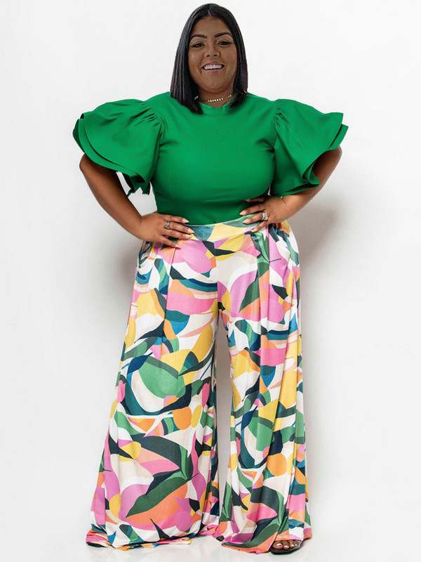 Wmstar Plus Size Two Piece Σετ Γυναικεία 2023 Μασίφ πουκάμισα Μπλούζες και στάμπα παντελονιών Τσέπες με φαρδιά πόδι Μόδα ασορτί κοστούμι Dropshipping