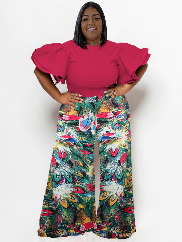 Wmstar Plus Size Two Piece Σετ Γυναικεία 2023 Μασίφ πουκάμισα Μπλούζες και στάμπα παντελονιών Τσέπες με φαρδιά πόδι Μόδα ασορτί κοστούμι Dropshipping