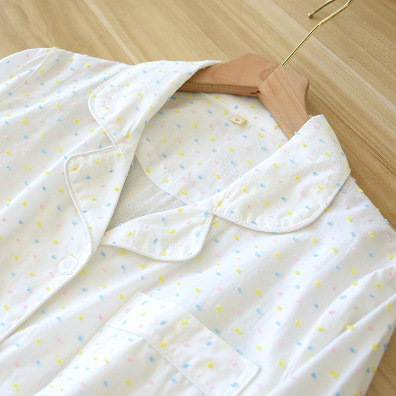 Νέα ανοιξιάτικη και καλοκαιρινή γυναικεία λεπτή 100% βαμβακερή γάζα διπλής στρώσης πιτζάμες μακρυμάνικο παντελόνι κοστούμι δύο τεμαχίων home service