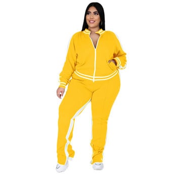 Plus Size L-5XL Σετ δύο τεμαχίων Γυναικεία Φούτερ Φούτερ με φερμουάρ με ριγέ επάνω σχισμή Jogger σετ ταιριάσματος σετ ταιριάσματος χονδρικής Dropshipping