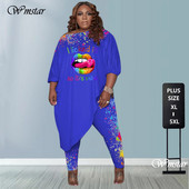 Suures suuruses komplektid 5XL 2-osalised rõivad Naiste sügisriided hulgimüük O kaelaga lahtised huuled pikad retuusid dressid Dropshipping