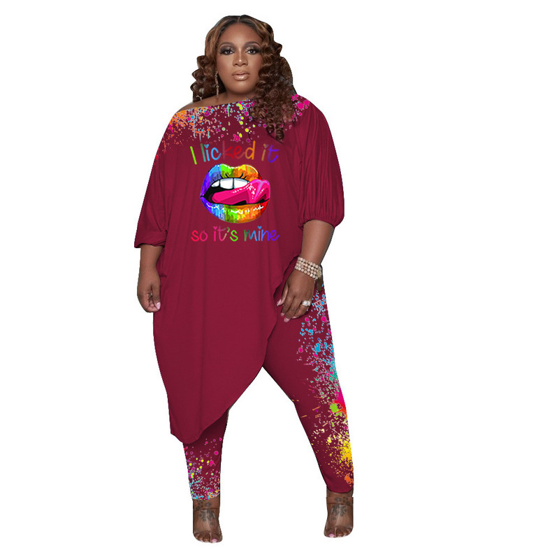 Suures suuruses komplektid 5XL 2-osalised rõivad Naiste sügisriided hulgimüük O kaelaga lahtised huuled pikad retuusid dressid Dropshipping