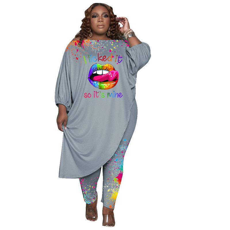 Suures suuruses komplektid 5XL 2-osalised rõivad Naiste sügisriided hulgimüük O kaelaga lahtised huuled pikad retuusid dressid Dropshipping