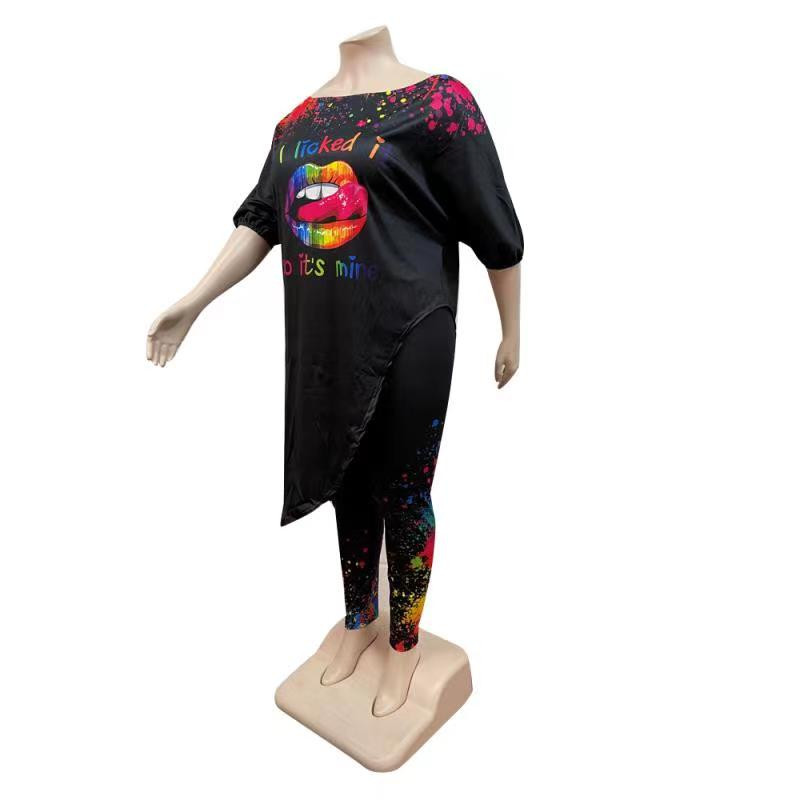 Suures suuruses komplektid 5XL 2-osalised rõivad Naiste sügisriided hulgimüük O kaelaga lahtised huuled pikad retuusid dressid Dropshipping