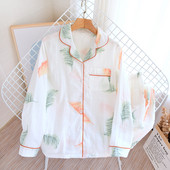 Нова пролетна и лятна дамска пижама от 100% памучна марля с дълги ръкави и големи размери, тънък комплект дамски комплект с щампа от две части