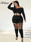 Wmstar Ženska odjeća veće veličine Dvodijelni komplet izdubljeni zavoj Ležerni top i hlače Tajice koje odgovaraju veleprodaja Dropshipping