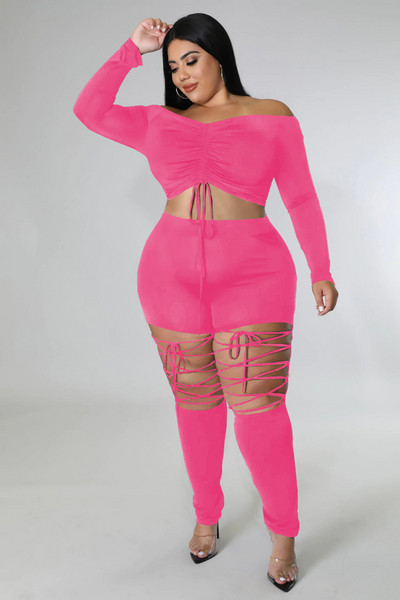 Wmstar Ženska odjeća veće veličine Dvodijelni komplet izdubljeni zavoj Ležerni top i hlače Tajice koje odgovaraju veleprodaja Dropshipping