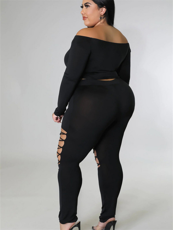 Wmstar Ženska odjeća veće veličine Dvodijelni komplet izdubljeni zavoj Ležerni top i hlače Tajice koje odgovaraju veleprodaja Dropshipping