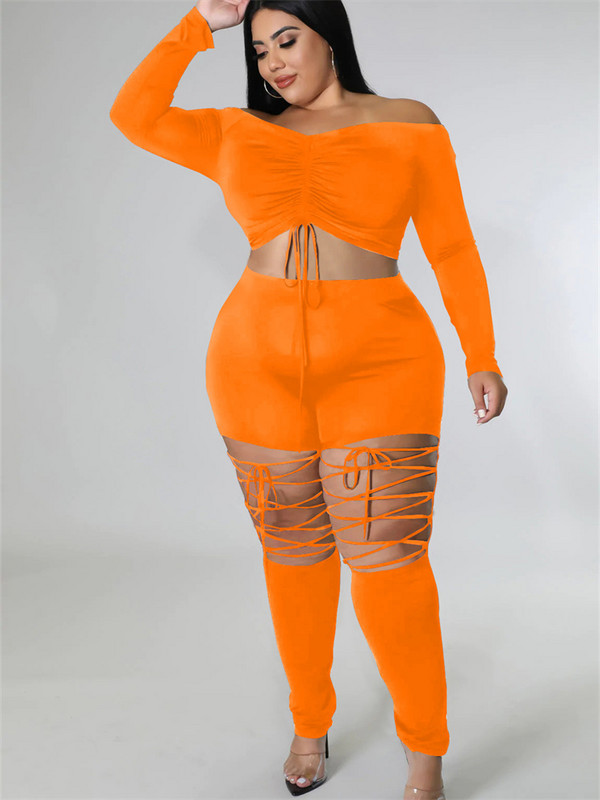 Wmstar Ženska odjeća veće veličine Dvodijelni komplet izdubljeni zavoj Ležerni top i hlače Tajice koje odgovaraju veleprodaja Dropshipping