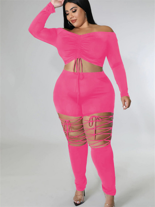 Wmstar Ženska odjeća veće veličine Dvodijelni komplet izdubljeni zavoj Ležerni top i hlače Tajice koje odgovaraju veleprodaja Dropshipping