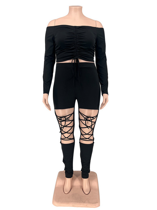 Wmstar Ženska odjeća veće veličine Dvodijelni komplet izdubljeni zavoj Ležerni top i hlače Tajice koje odgovaraju veleprodaja Dropshipping