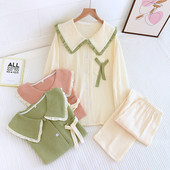 2023 nova ženska pidžama odijelo 100% pamuk krep slatka lijepa hlača dugih rukava dvodijelna kućna odjeća tanka ženska odjeća za spavanje