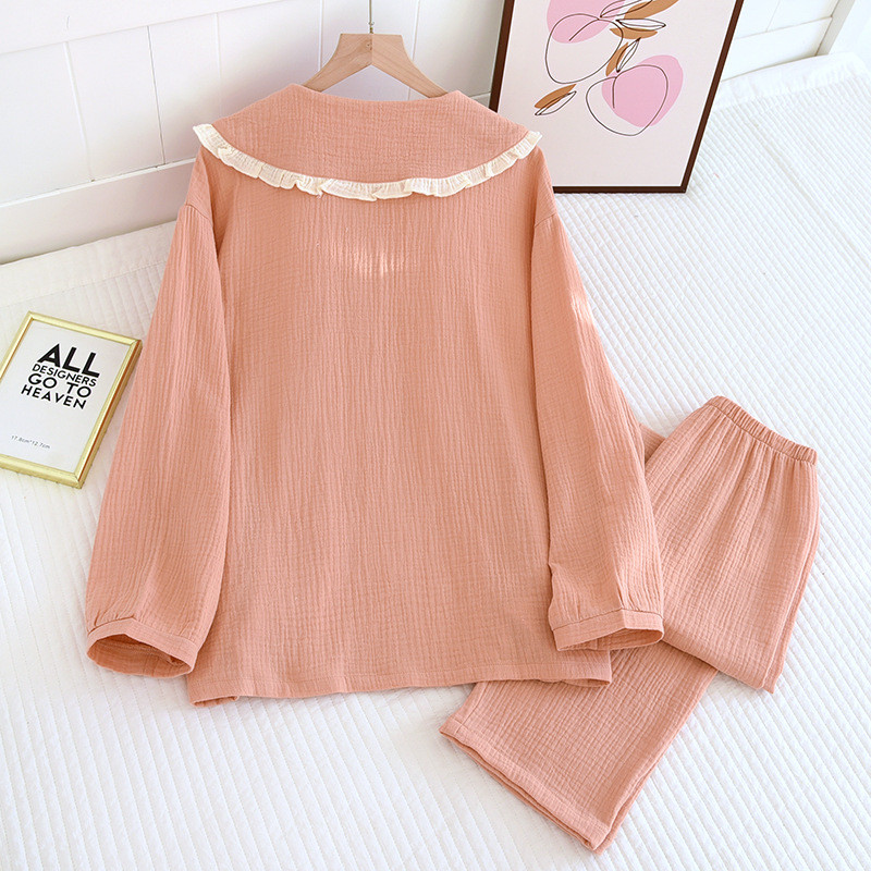 2023 nova ženska pidžama odijelo 100% pamuk krep slatka lijepa hlača dugih rukava dvodijelna kućna odjeća tanka ženska odjeća za spavanje