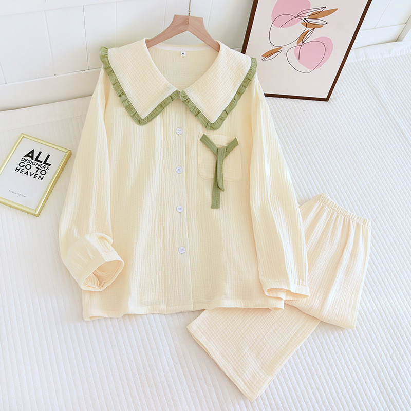 2023 nova ženska pidžama odijelo 100% pamuk krep slatka lijepa hlača dugih rukava dvodijelna kućna odjeća tanka ženska odjeća za spavanje