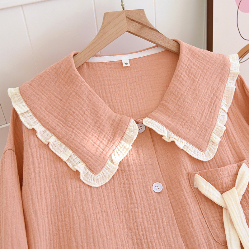 2023 nova ženska pidžama odijelo 100% pamuk krep slatka lijepa hlača dugih rukava dvodijelna kućna odjeća tanka ženska odjeća za spavanje