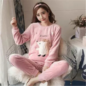 Νέο 2021 Φθινόπωρο Χειμώνας ζεστό φανελένιο σετ γυναικείες πιτζάμες Χοντρό κοραλί βελούδο μακρυμάνικο καρτούν Πυζάμες φανελένιο σετ πιτζάμες κορίτσι