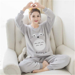 Νέο 2021 Φθινόπωρο Χειμώνας ζεστό φανελένιο σετ γυναικείες πιτζάμες Χοντρό κοραλί βελούδο μακρυμάνικο καρτούν Πυζάμες φανελένιο σετ πιτζάμες κορίτσι