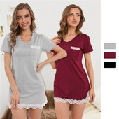 Naiste pitsist vabaajakleit Ümarkaelusega pidžaamad koduriided Naiste seksikas puuvillane öökleit lühikeste varrukatega naiste ööriided S-XL