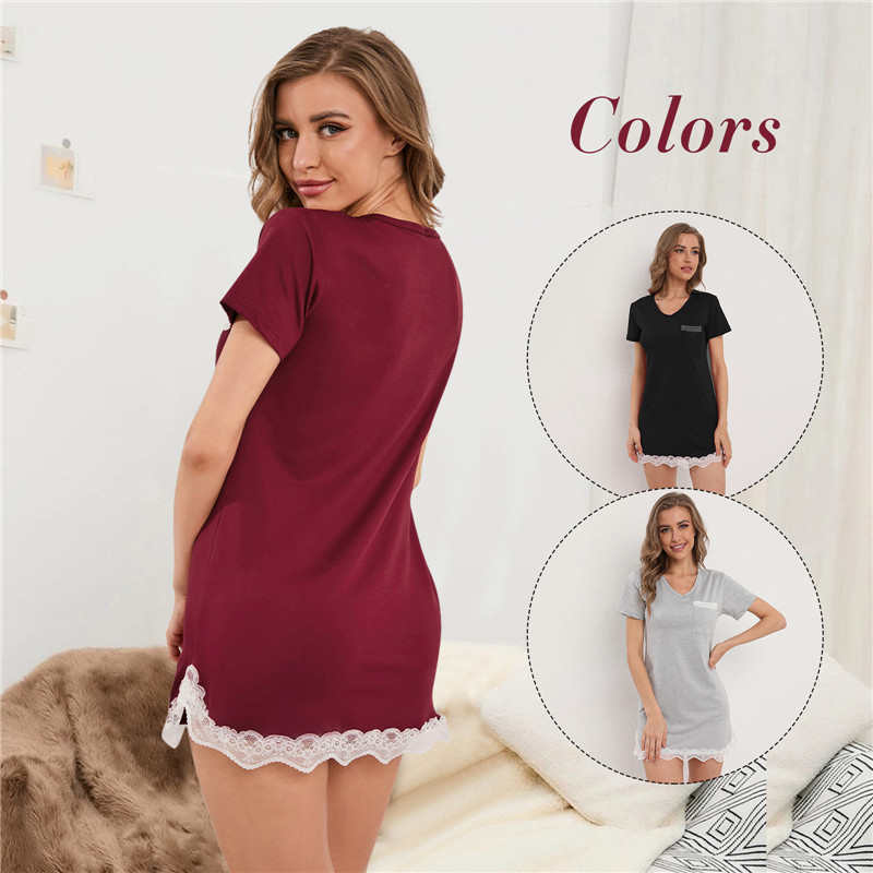 Naiste pitsist vabaajakleit Ümarkaelusega pidžaamad koduriided Naiste seksikas puuvillane öökleit lühikeste varrukatega naiste ööriided S-XL