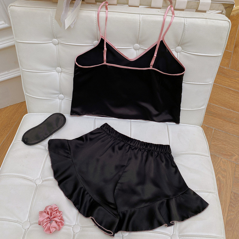 Σατέν κοστούμι πιτζάμες με σορτς V-λαιμόκοψη 2 τμχ PJS Σετ Γυναικεία ρούχα Καλοκαιρινές πιτζάμες Pour Femme Sleepwear Νυχτικό Άνετα εσώρουχα