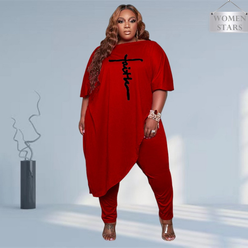 Plus Size Σετ Φθινοπωρινά Ανοιξιάτικα Γυναικεία Ρούχα 2 τεμαχίων Loose Top Παντελόνι Κολάν Μόδα Streetwear Stretch Χονδρική Dropshipping