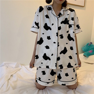 Πιτζάμες Γυναικείες πιτζάμες Cute Cow Print Πιτζάμες Casual Άνετα Ενδύματα σπιτιού σετ 2 τεμαχίων Γυναικεία καλοκαιρινά Dropshipping