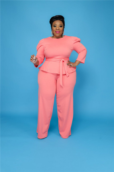 Wmstar Plus Size Σετ δύο τεμαχίων Γυναικεία μόδα Μασίφ στρογγυλό γιακά μισά μανίκια Γυναικεία ρούχα Χονδρική Dropshipping