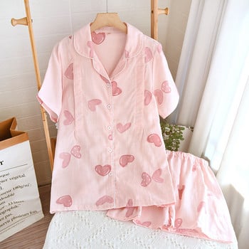 Тънко облекло за бременни от 100% памучна марля Дамски пижамен комплект Лятно облекло за кърмене с къс ръкав Спално облекло за кърмачки Костюм