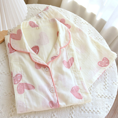 100% βαμβακερή γάζα λεπτή γάζα εγκυμοσύνης Γυναικεία σετ πιτζάμες καλοκαιρινά κοντομάνικα ρούχα θηλασμού Κοστούμι νοσηλευτικής πυζά