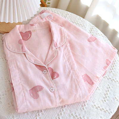 100% βαμβακερή γάζα λεπτή γάζα εγκυμοσύνης Γυναικεία σετ πιτζάμες καλοκαιρινά κοντομάνικα ρούχα θηλασμού Κοστούμι νοσηλευτικής πυζά