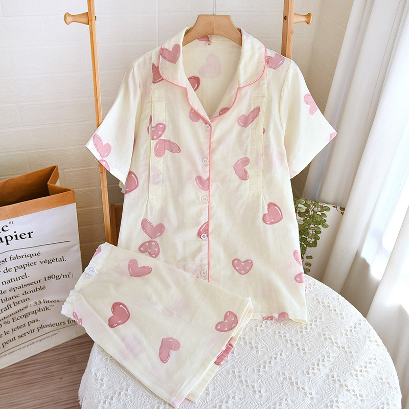 100% βαμβακερή γάζα λεπτή γάζα εγκυμοσύνης Γυναικεία σετ πιτζάμες καλοκαιρινά κοντομάνικα ρούχα θηλασμού Κοστούμι νοσηλευτικής πυζά