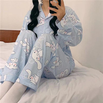 Sanrio Cinnamoroll Cartoon Дамска пижама Y2k Сладък моден комплект спално облекло Женски домашен костюм с дълъг ръкав от 2 части за жени 2023 г. Нов