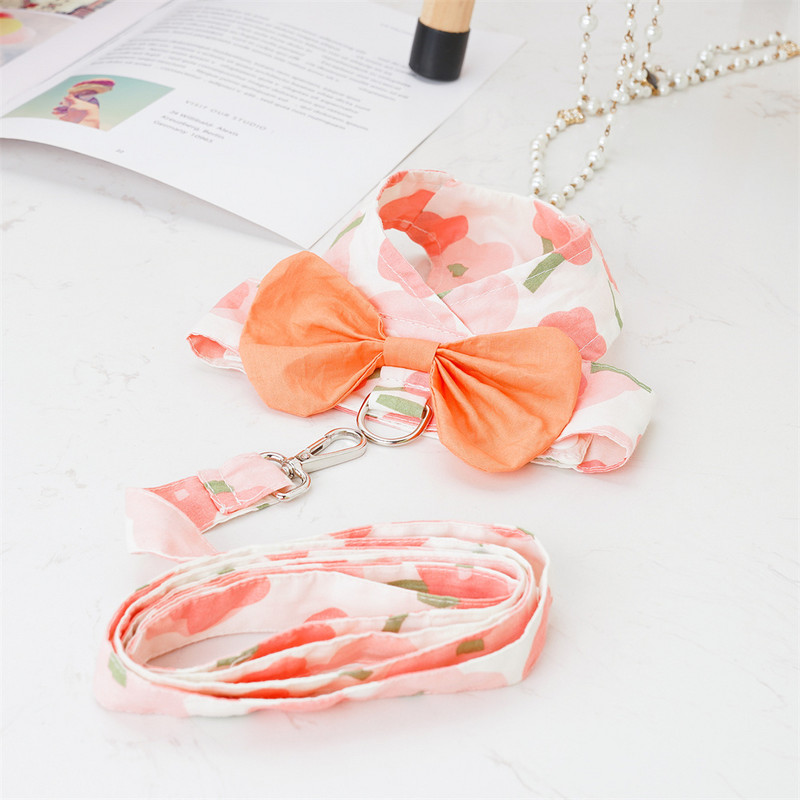 Σετ λουριών και λουριών για κατοικίδια, καλοκαιρινά ρούχα για κατοικίδια με ασορτί λουρί και χαριτωμένη διακόσμηση φιόγκων για γάτες και κουτάβια υπαίθριους σκύλους που περπατούν