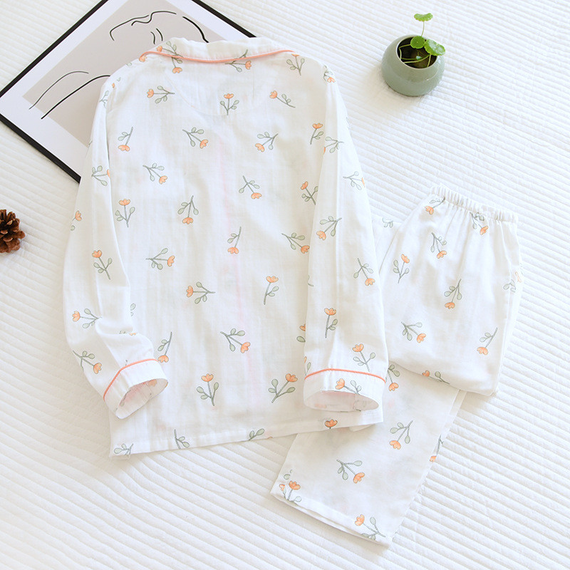 Ιαπωνικό νέο στυλ γυναικείες βαμβακερές πιτζάμες διπλής γάζας σετ καρτούν κάκτος χαριτωμένο μακρυμάνικο παντελόνι δύο τεμαχίων γυναικεία υπηρεσία σπιτιού