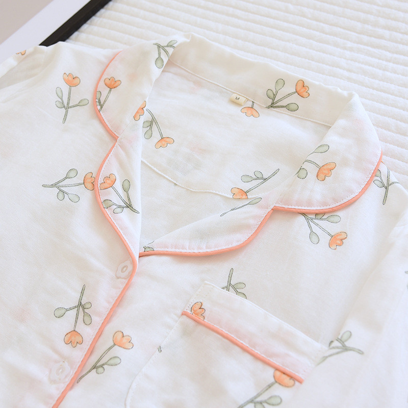 Ιαπωνικό νέο στυλ γυναικείες βαμβακερές πιτζάμες διπλής γάζας σετ καρτούν κάκτος χαριτωμένο μακρυμάνικο παντελόνι δύο τεμαχίων γυναικεία υπηρεσία σπιτιού